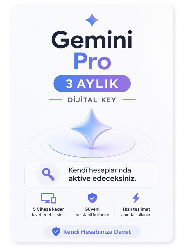Google AI Pro Gemini 3 Aylık Dijital Key